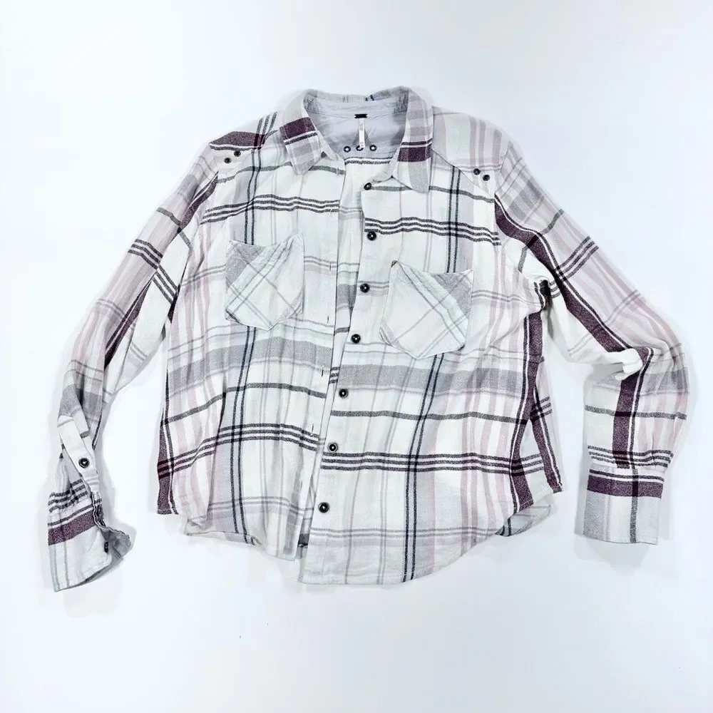 Free People plaid fall colors button down shirt XS